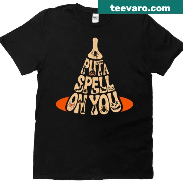 Illustration of a spellbook for Halloween on a t-shirt.