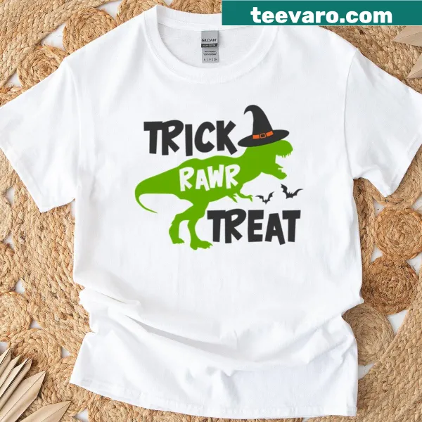 Playful Halloween t-shirt with 'Trick Rawr Treat' illustration
