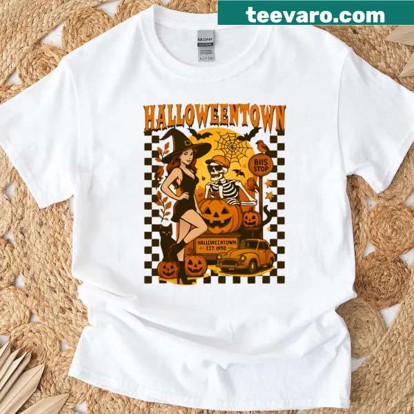 Vintage-style T-shirt featuring a whimsical witch graphic