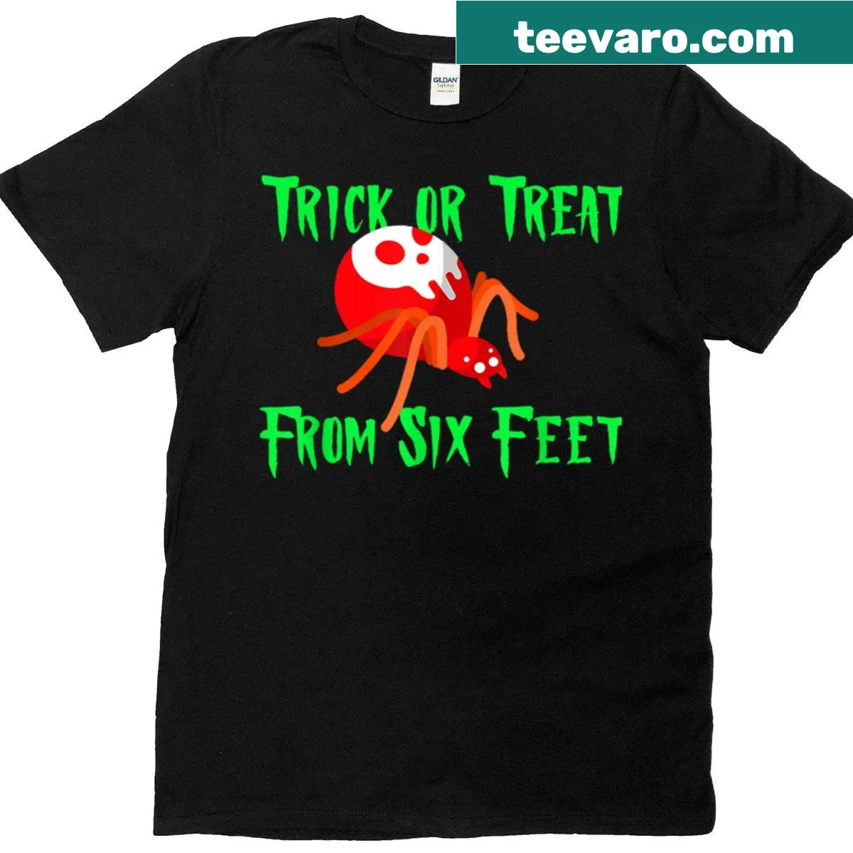 Halloween-themed t-shirt with Trick or Treat message — on a men's t-shirt