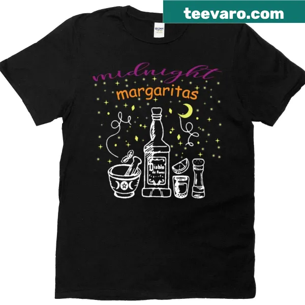 Playful Halloween graphic featuring margaritas on a t-shirt.