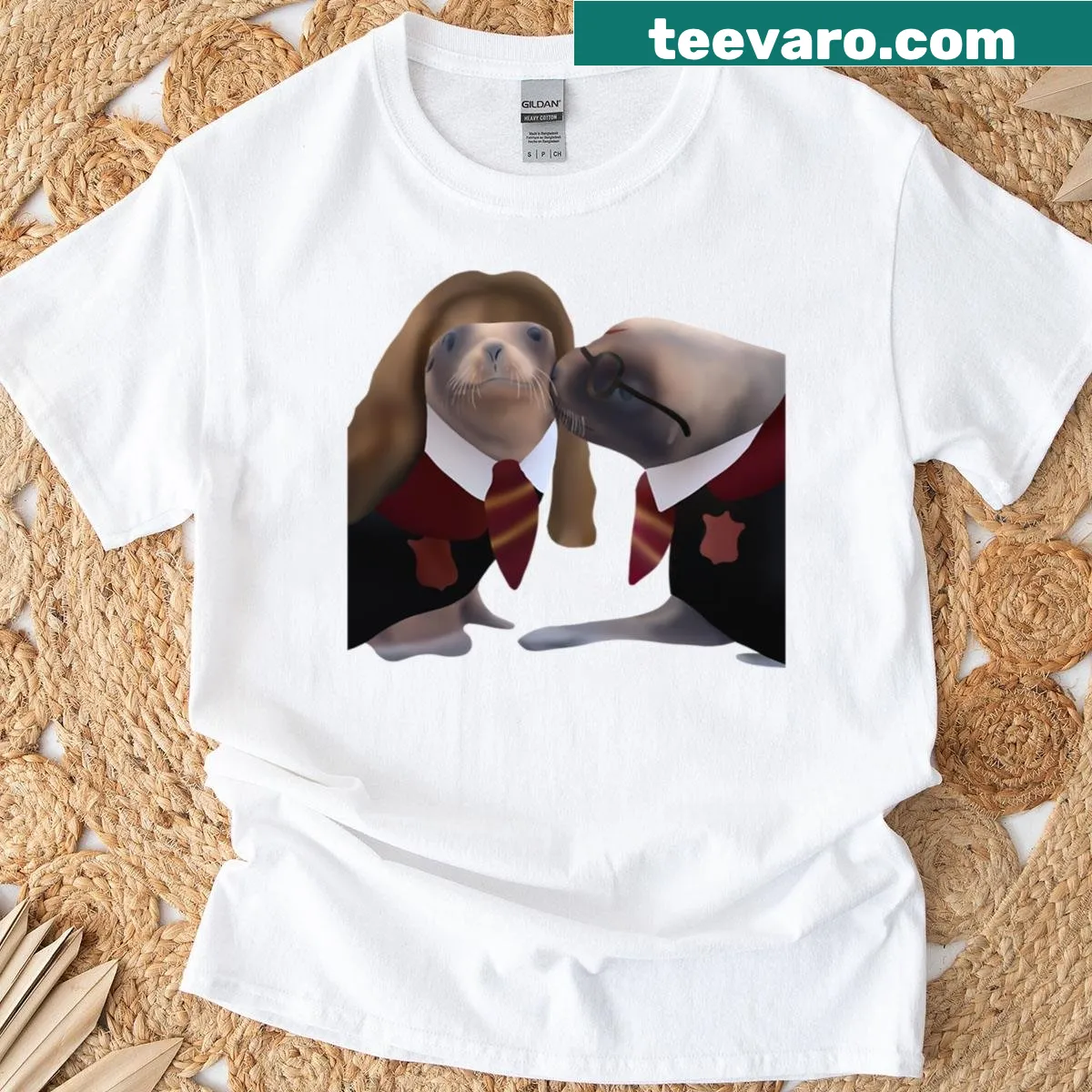 T-shirt with sea lion pups in Harry Potter-themed outfits — on a men's t-shirt