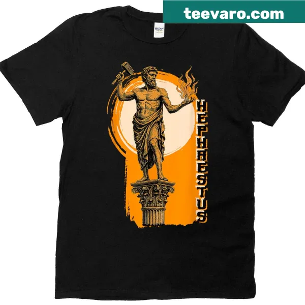 Vintage-style Hephaestus statue graphic t-shirt with distressed design