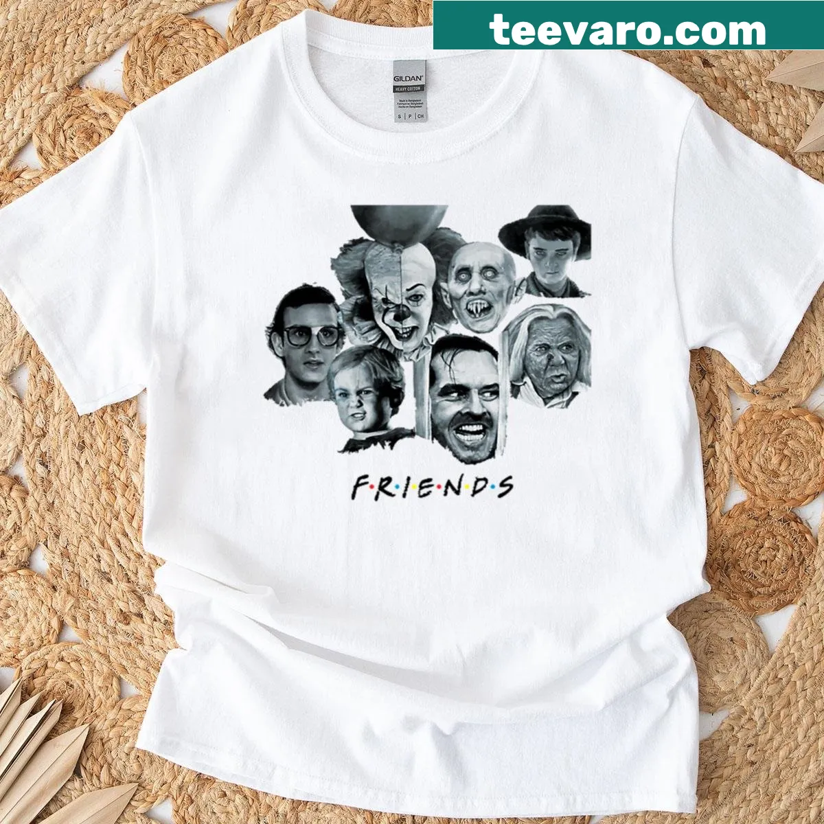 Funny Horror Friends T-shirt with playful illustrations — on a men's t-shirt