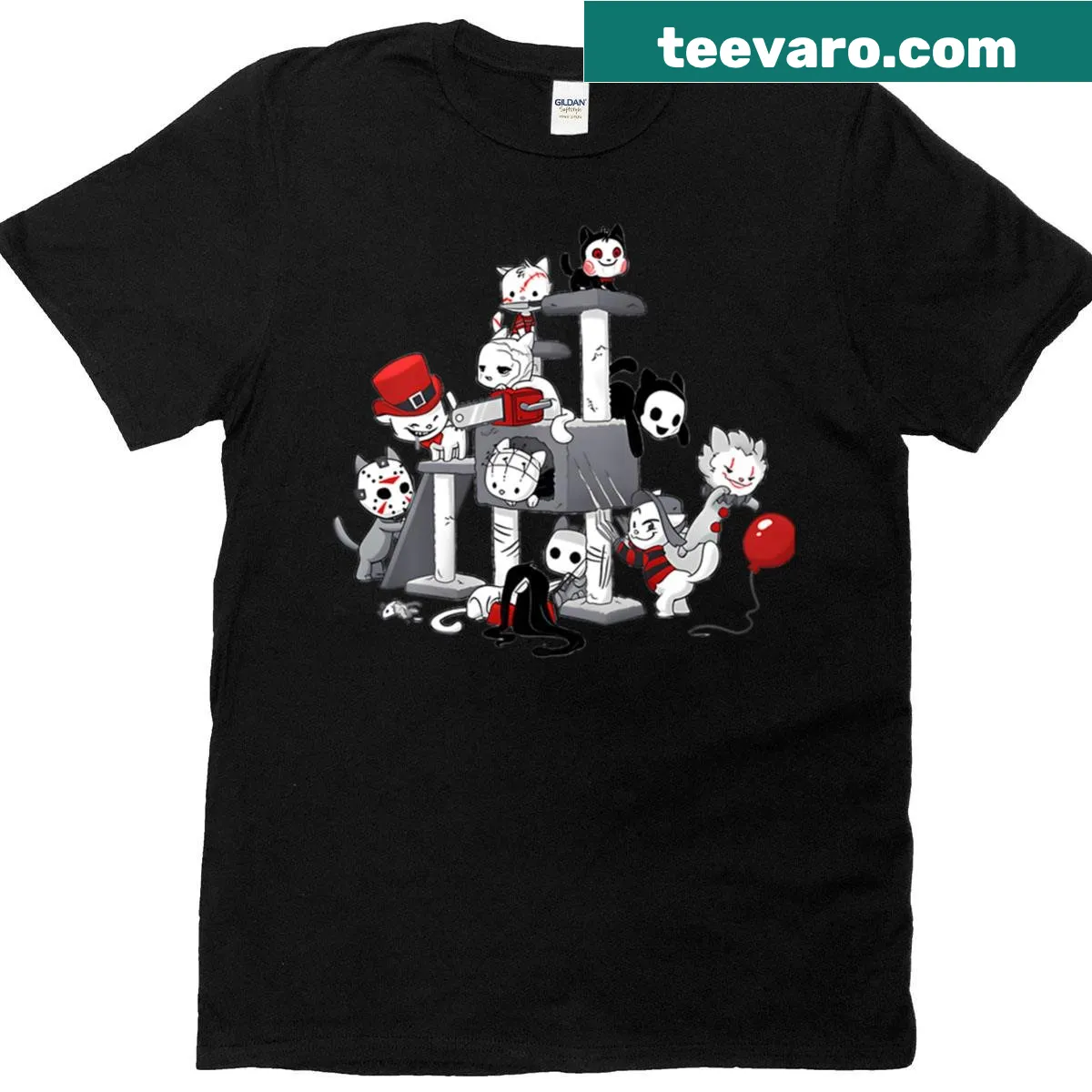 Oversized cat T-shirt with spooky designs for Halloween lovers — on a men's t-shirt