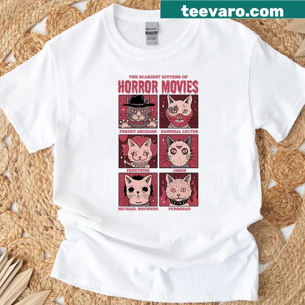 T-shirt featuring a spooky graphic celebrating horror movies.