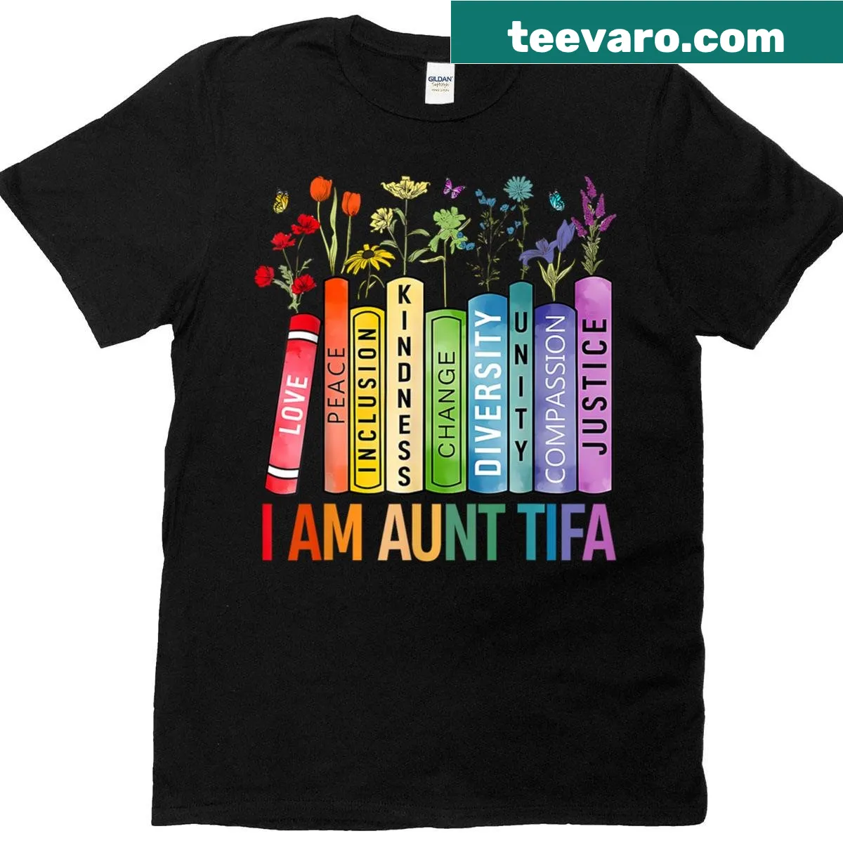 Floral-themed t-shirt for aunts with a human rights message — on a men's t-shirt