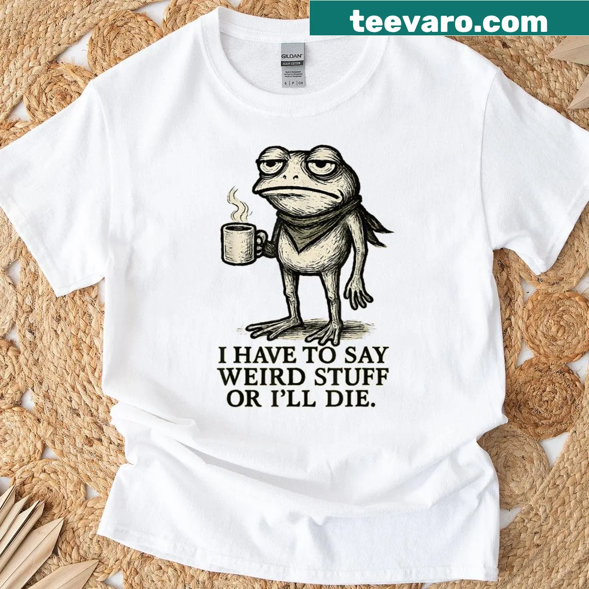 Funny frog meme humor t-shirt with a whimsical design. — on a men's t-shirt