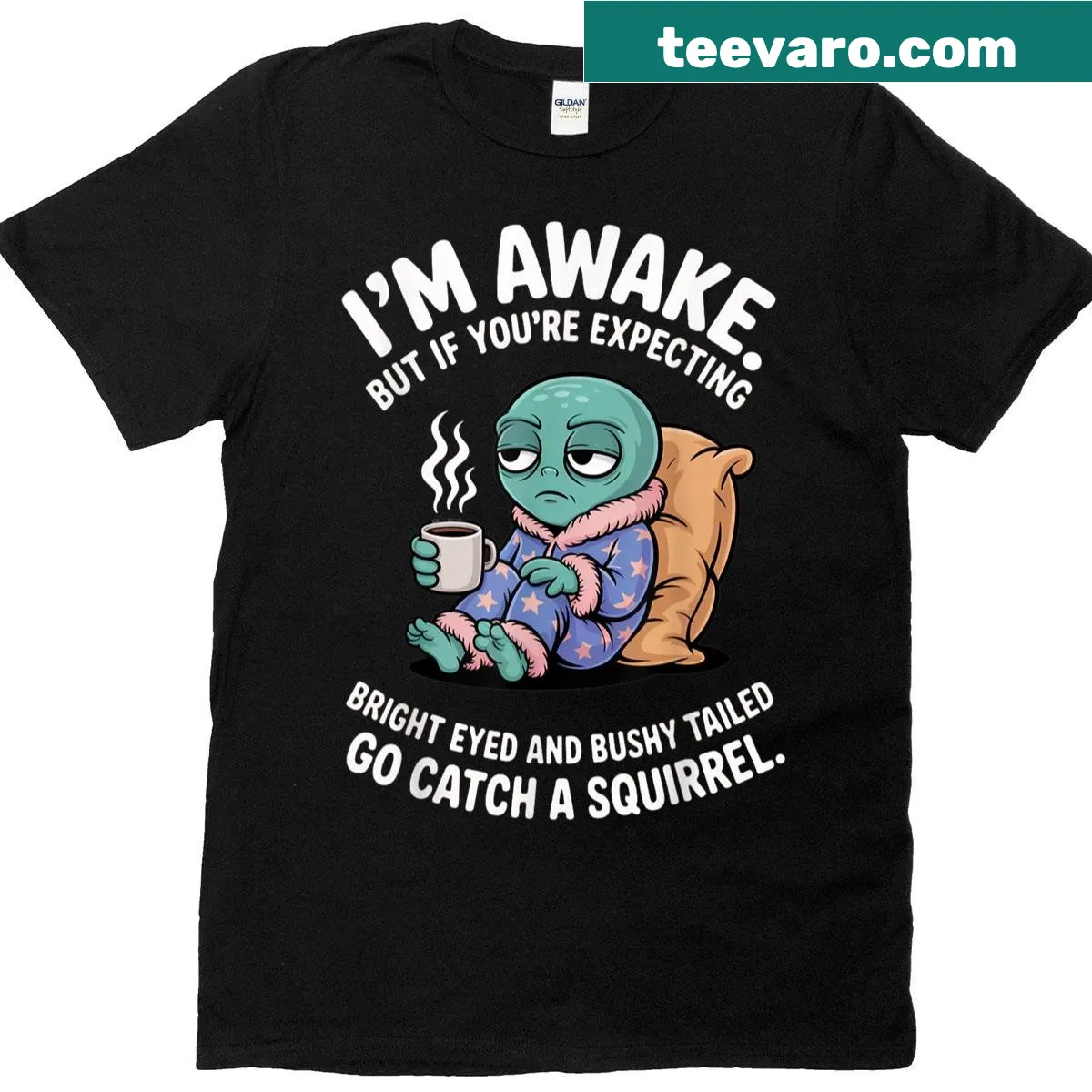 Funny alien graphic with text for a humorous t-shirt — on a men's t-shirt