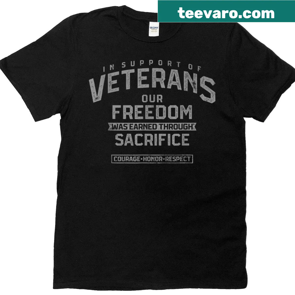 Patriotic T-shirt supporting veterans with impactful message — on a men's t-shirt