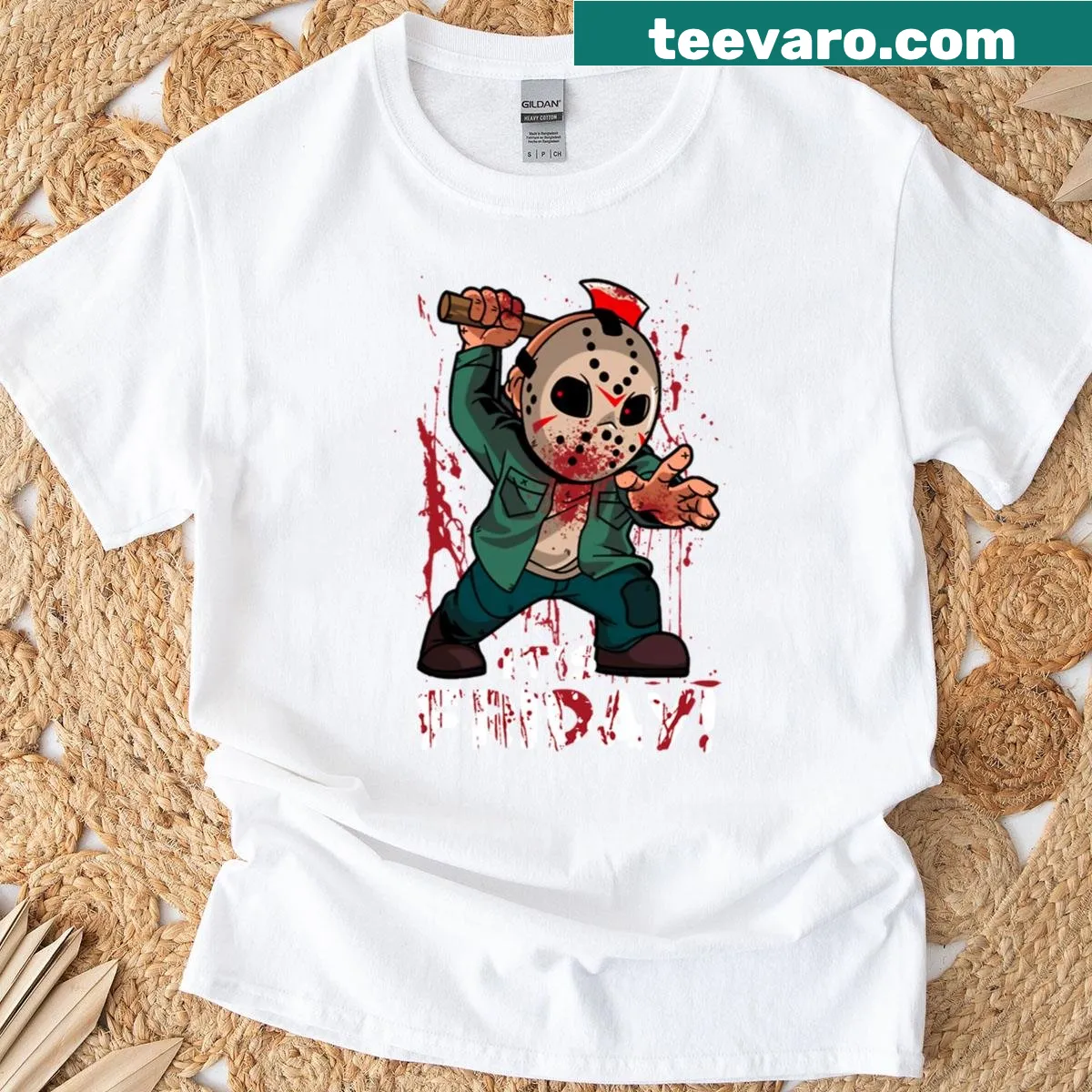 Funny T-shirt celebrating Friday the 13th with horror graphics — on a men's t-shirt