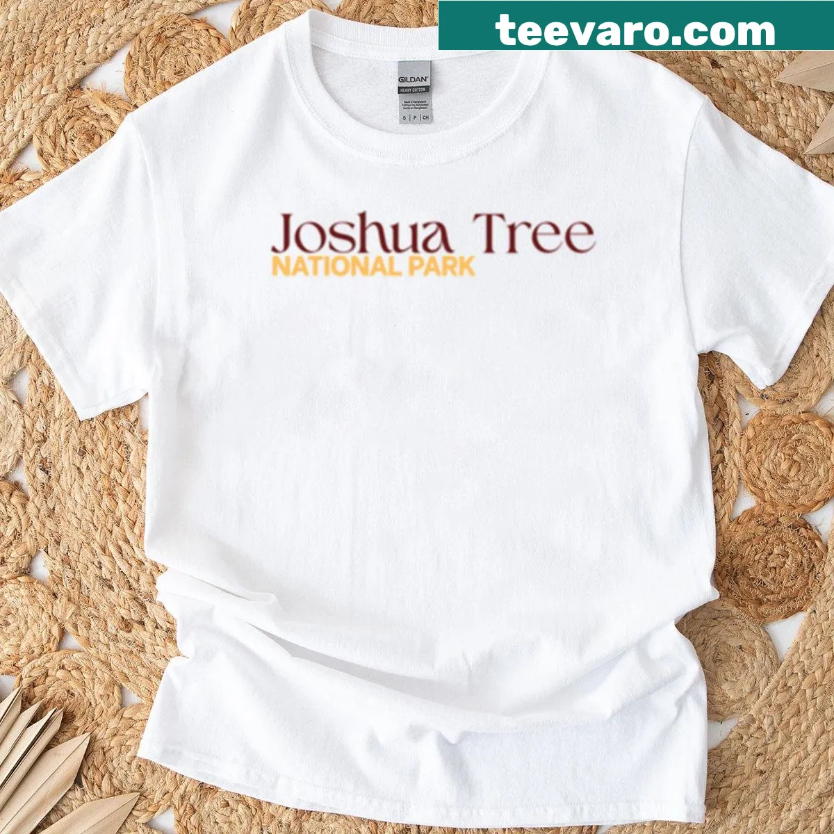 T-shirt featuring an illustration of Joshua Tree National Park — on a men's t-shirt