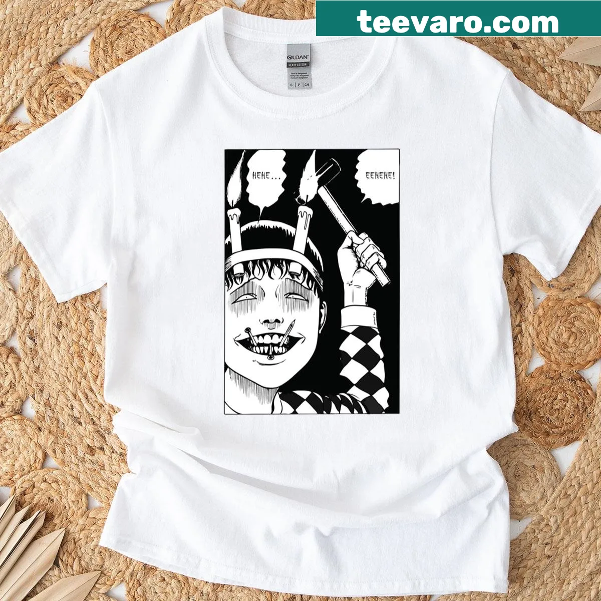 T-shirt featuring a chilling graphic inspired by Junji Ito's horror style. — on a men's t-shirt