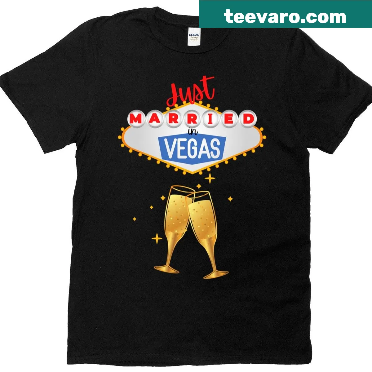 T-shirt celebrating a Vegas wedding with fun typography — on a men's t-shirt