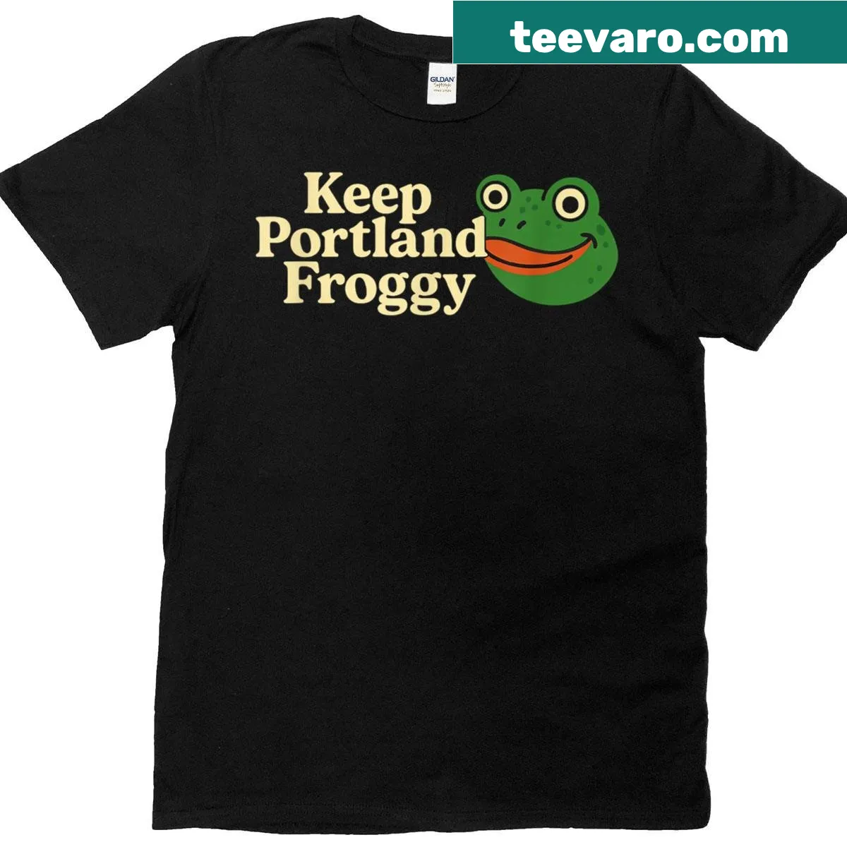 Funny frog illustration on a Portland themed T-shirt — on a men's t-shirt