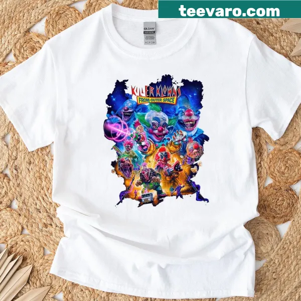 Retro design featuring Killer Klowns from Outer Space film graphic on T-shirt