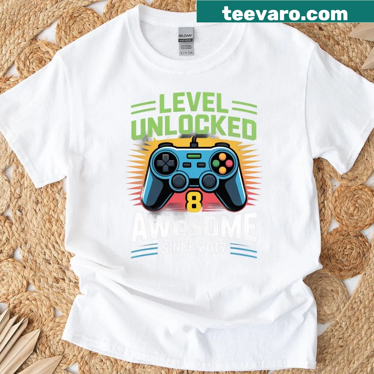 Level 8 Unlocked birthday graphic for kids' T-shirt — on a men's t-shirt