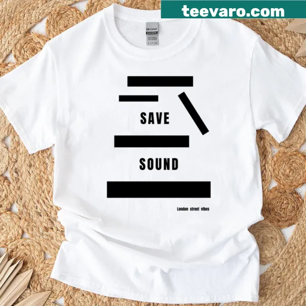 Monochrome graphic tee featuring London vibes and sound elements