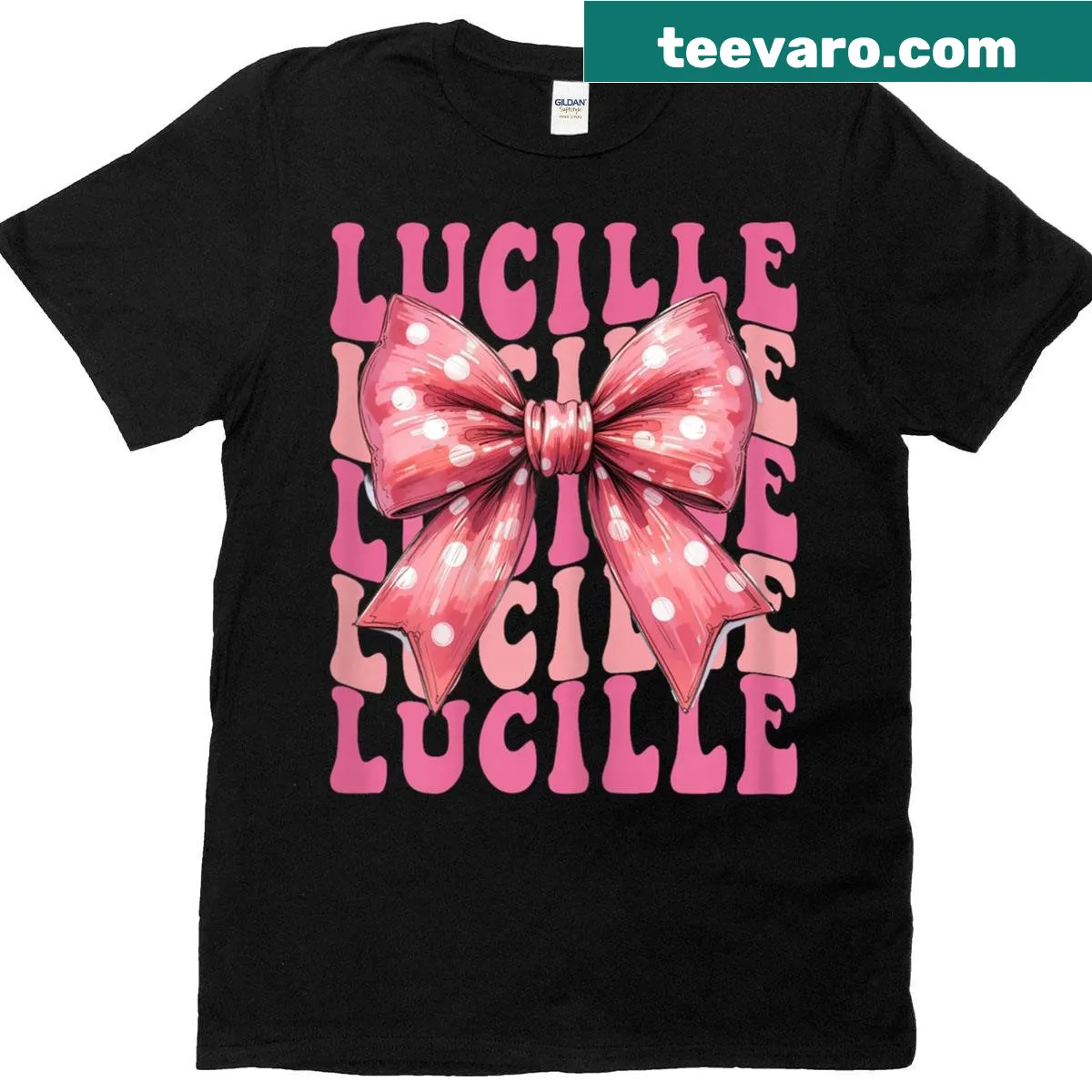 Coquette-style t-shirt for women featuring the name Lucille and a bow — on a men's t-shirt