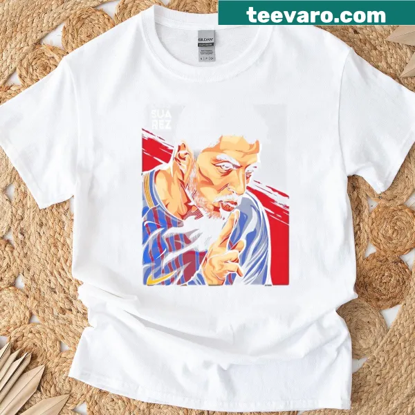 Soccer-themed t-shirt featuring Luis Suarez and FC Barcelona graphics