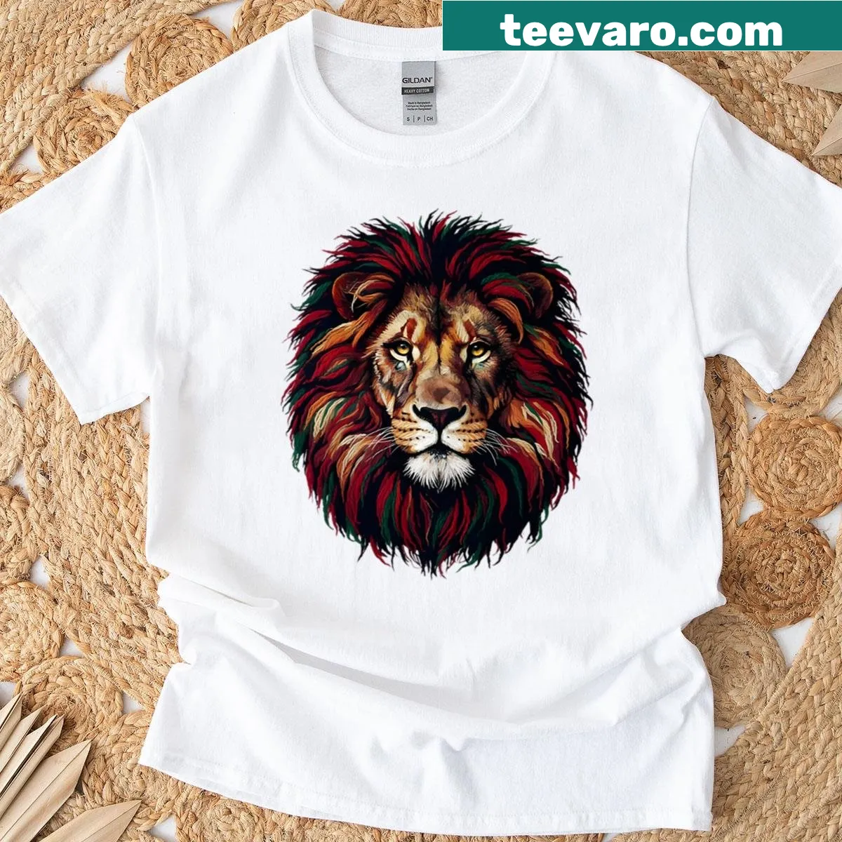 T-shirt featuring an embroidered lion head design for Leo zodiac — on a men's t-shirt