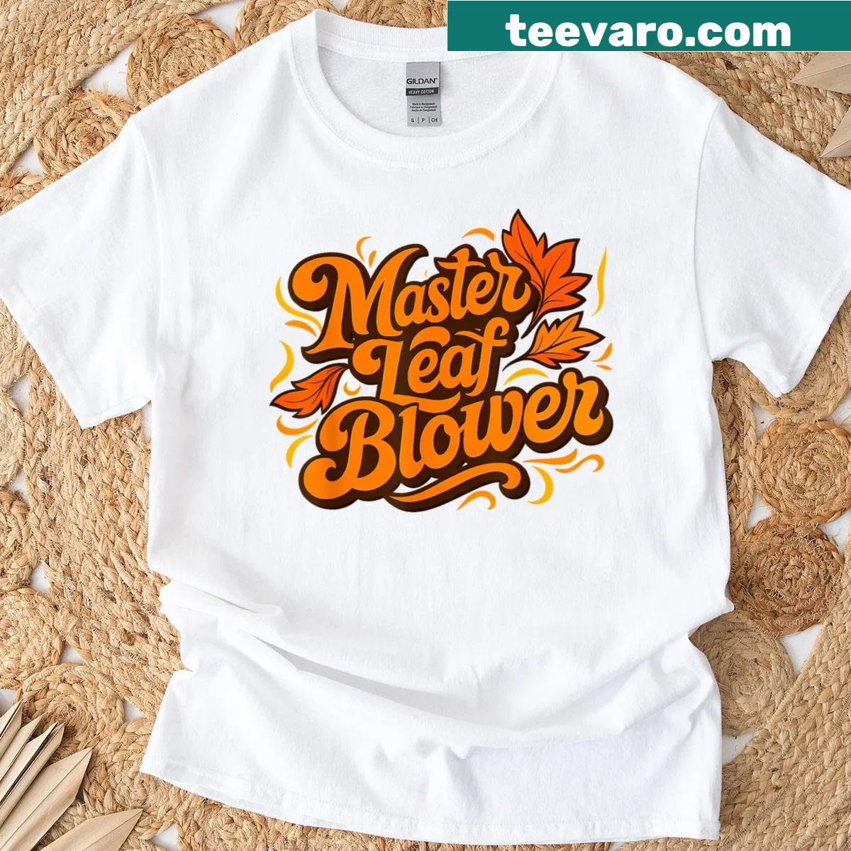 T-shirt with Master Leaf Blower design for autumn cleanup — on a men's t-shirt