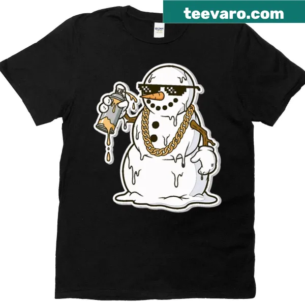 Edgy melting snowman design on a stylish t-shirt