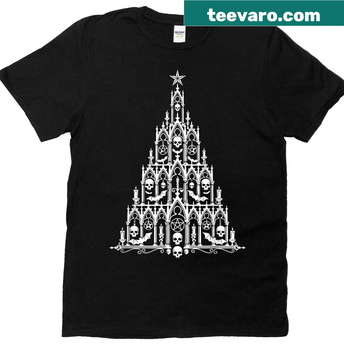 Gothic Christmas tree design on an edgy T-shirt — on a men's t-shirt