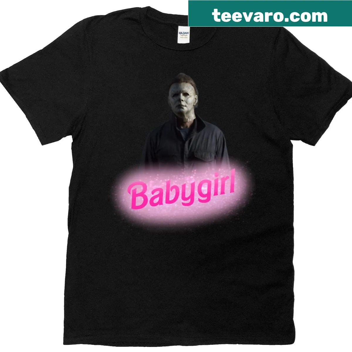 Horror-themed T-shirt featuring Michael Myers with 'Babygirl' text — on a men's t-shirt
