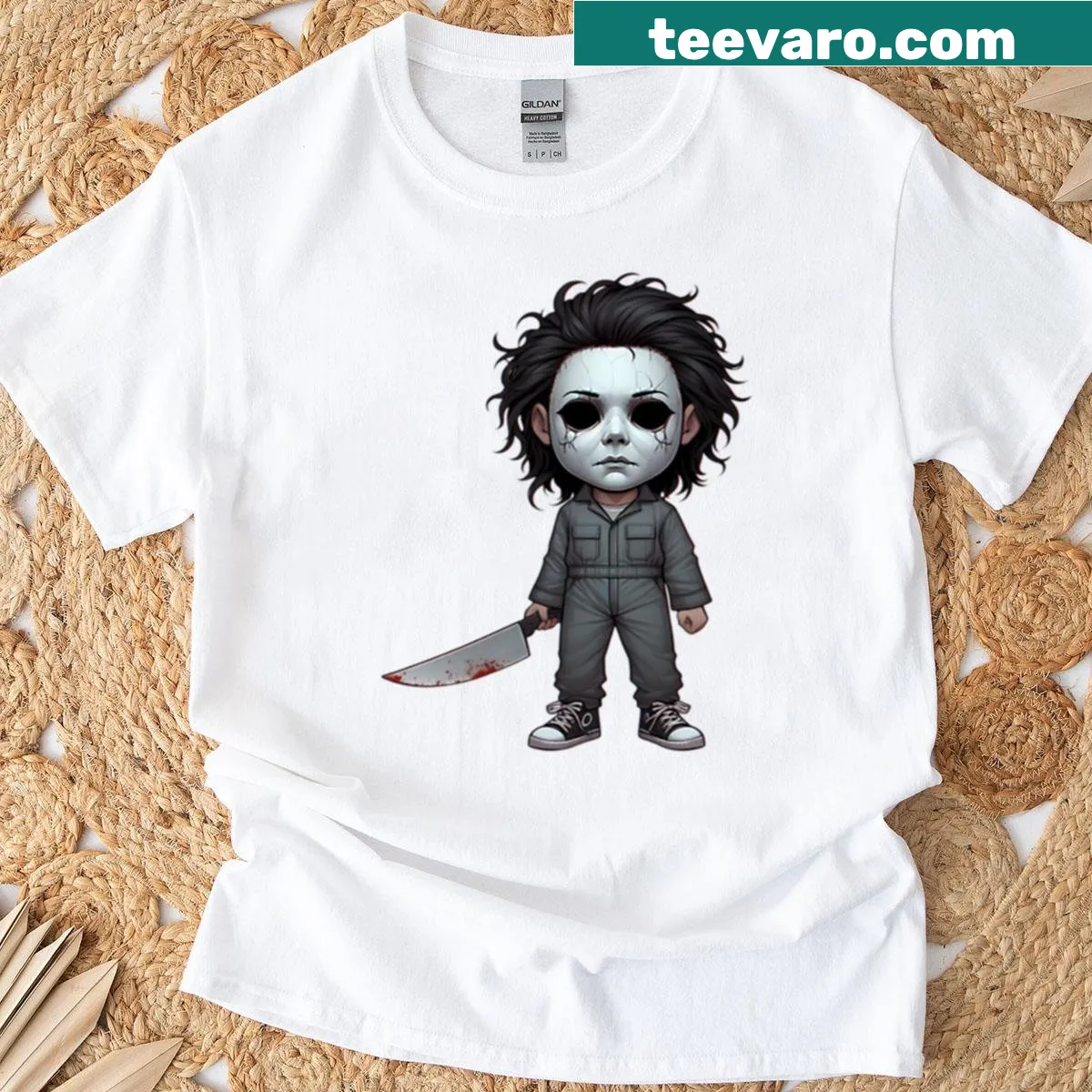 Michael Myers silhouette graphic T-shirt design — on a men's t-shirt