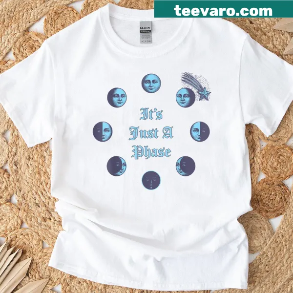 Retro t-shirt featuring artistic moon phases in celestial design
