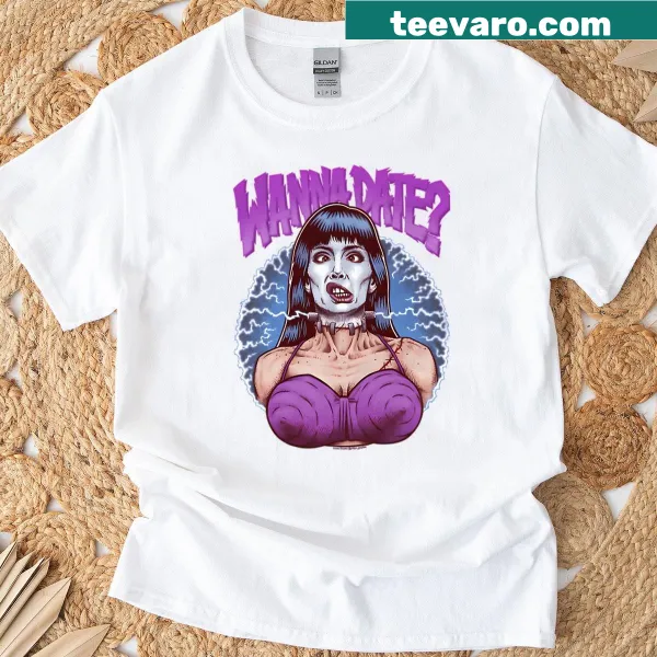 Cartoon-style Halloween t-shirt with horror movie references