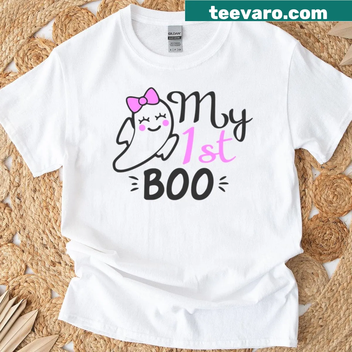 Cute oversized T-shirt for kids with 'My 1st Boo' graphic — on a men's t-shirt