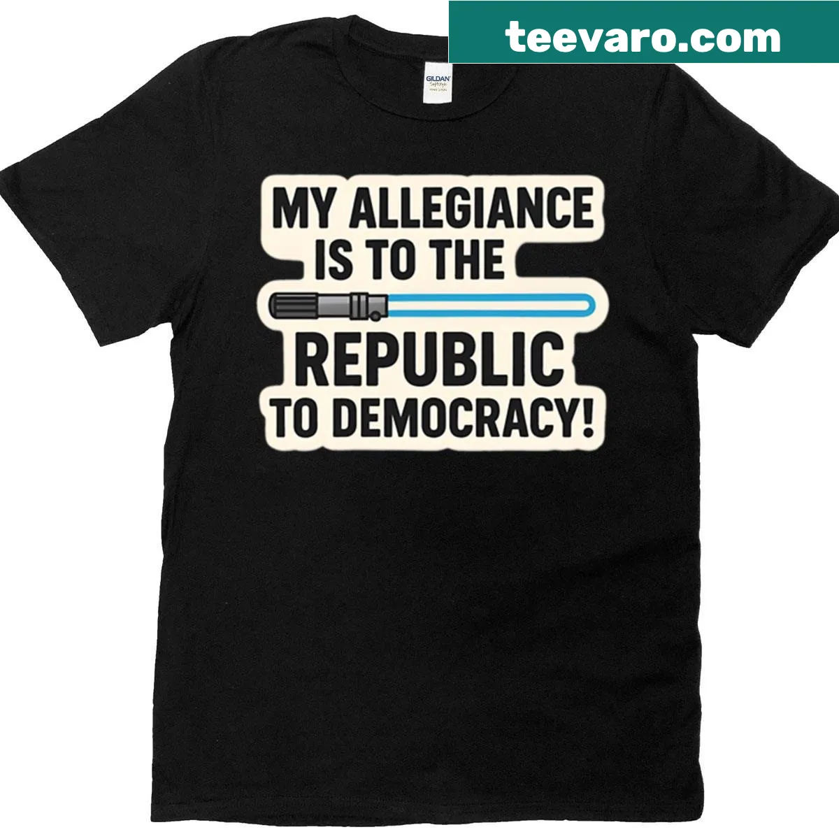 T-shirt with text affirming allegiance to republic democracy — on a men's t-shirt