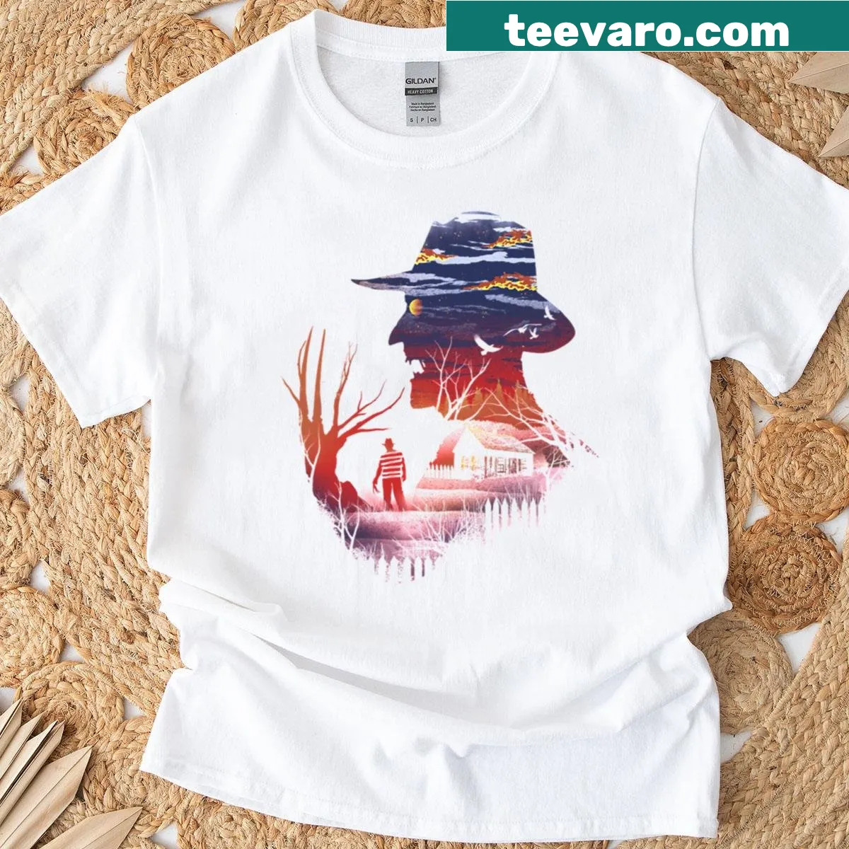 Horror-themed Nightmare On The Street t-shirt with spooky illustration — on a men's t-shirt