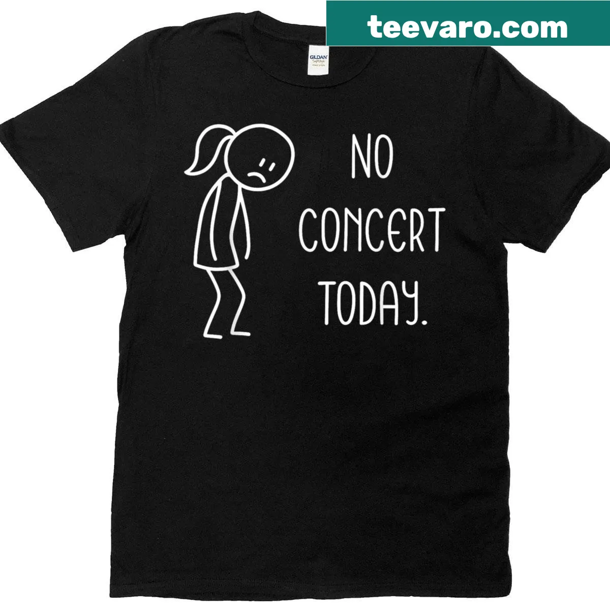 Funny stick figure graphic tee about missing a concert — on a men's t-shirt