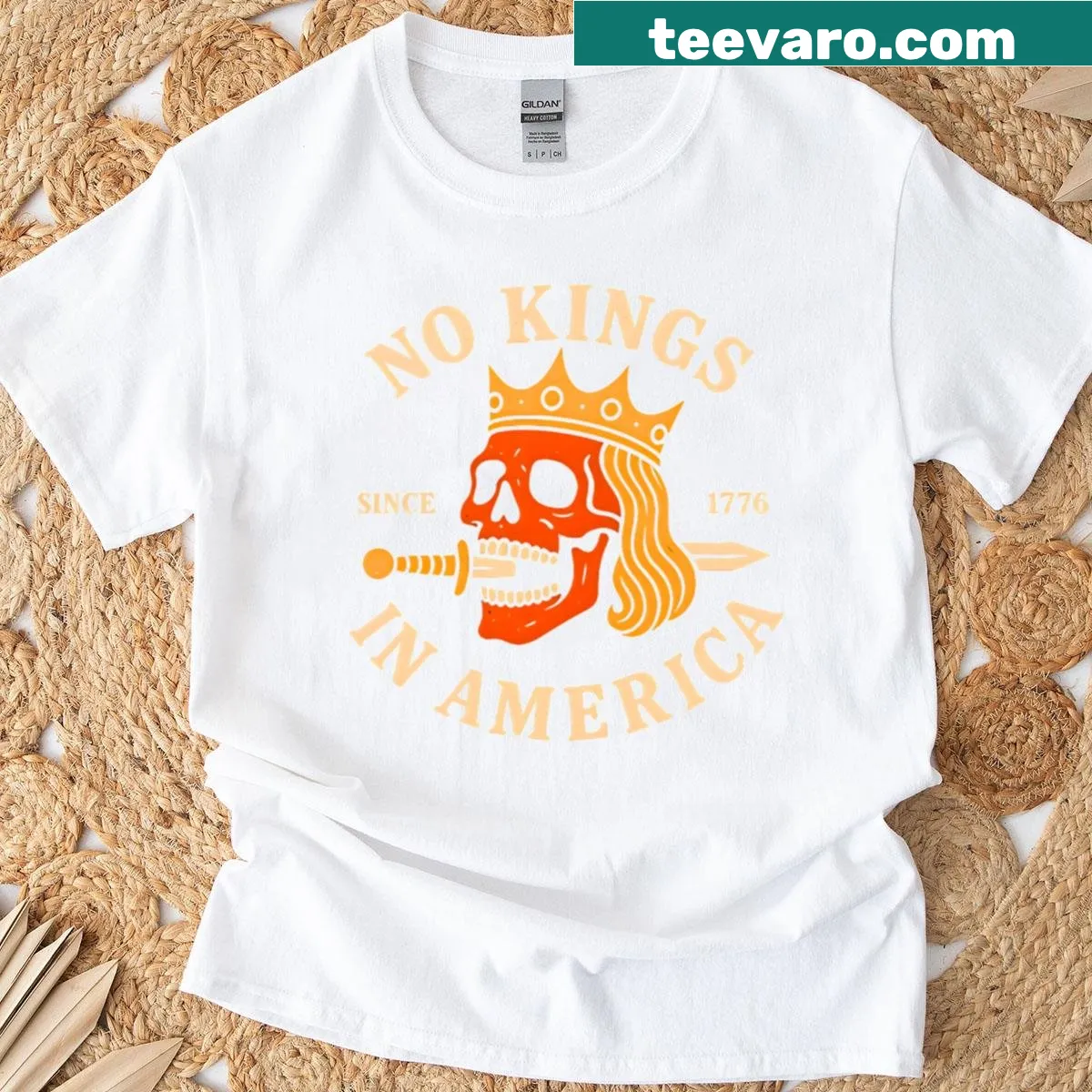 Anti-fascist T-shirt with 'No Kings Since 1776' text design. — on a men's t-shirt