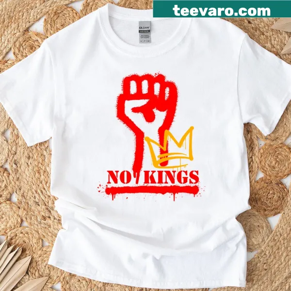 Bold typography T-shirt with 'No Tyrants No Kings' text for activists