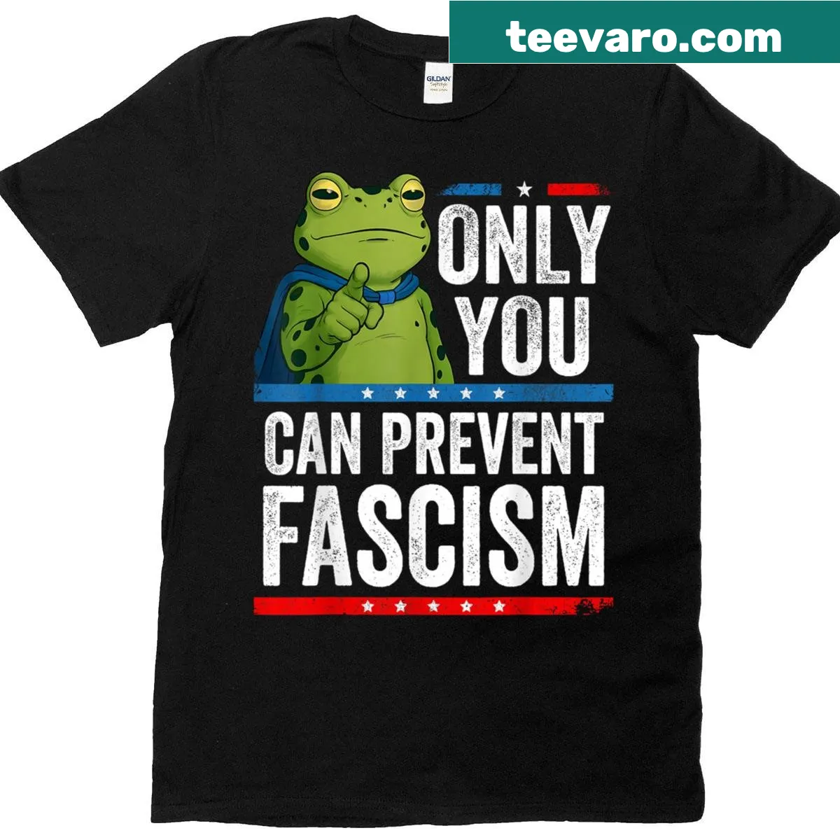 Only You Can Prevent Fascism Frog Resist T-shirt with humorous graphics — on a men's t-shirt