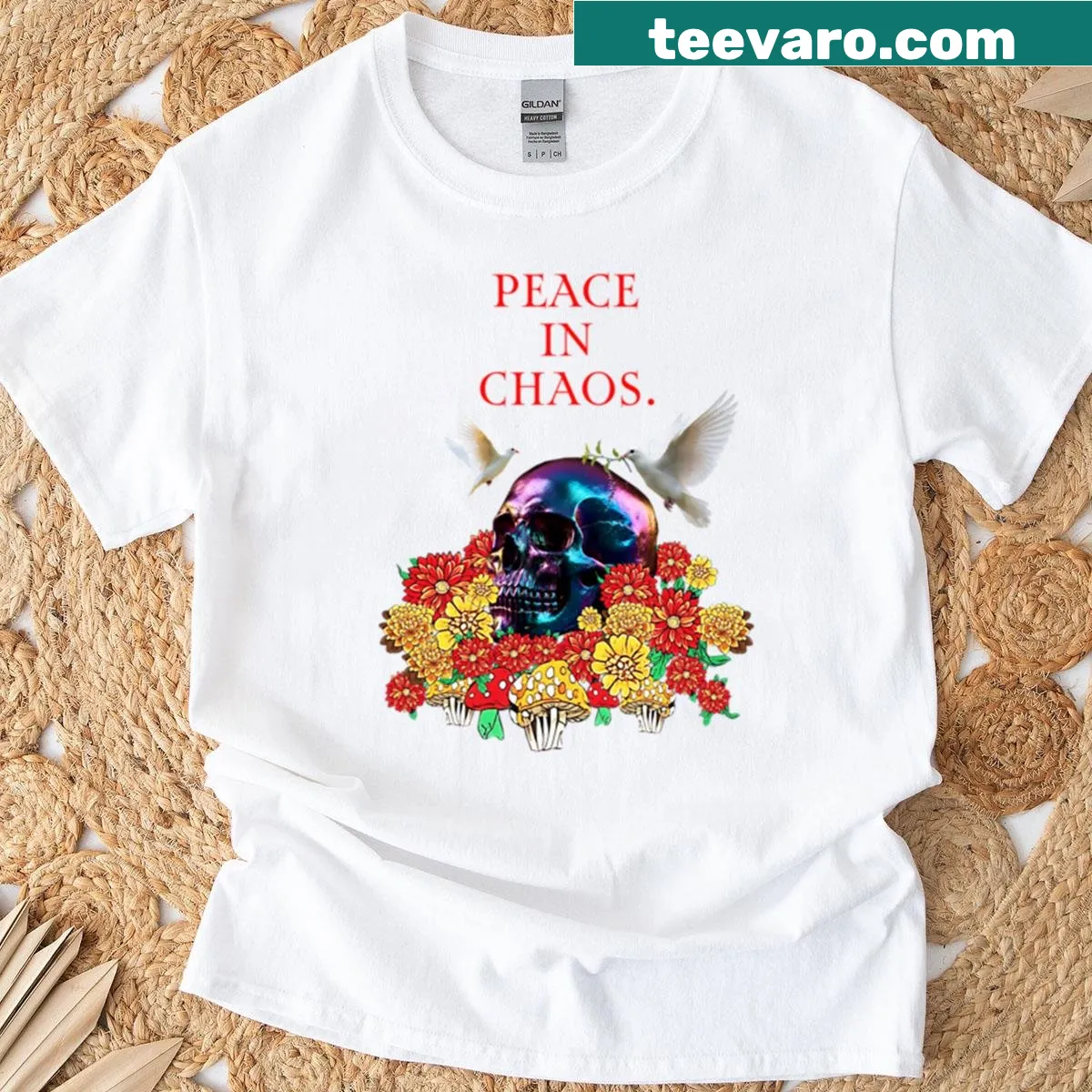 Inspirational T-shirt with the phrase 'Peace In Chaos' — on a men's t-shirt