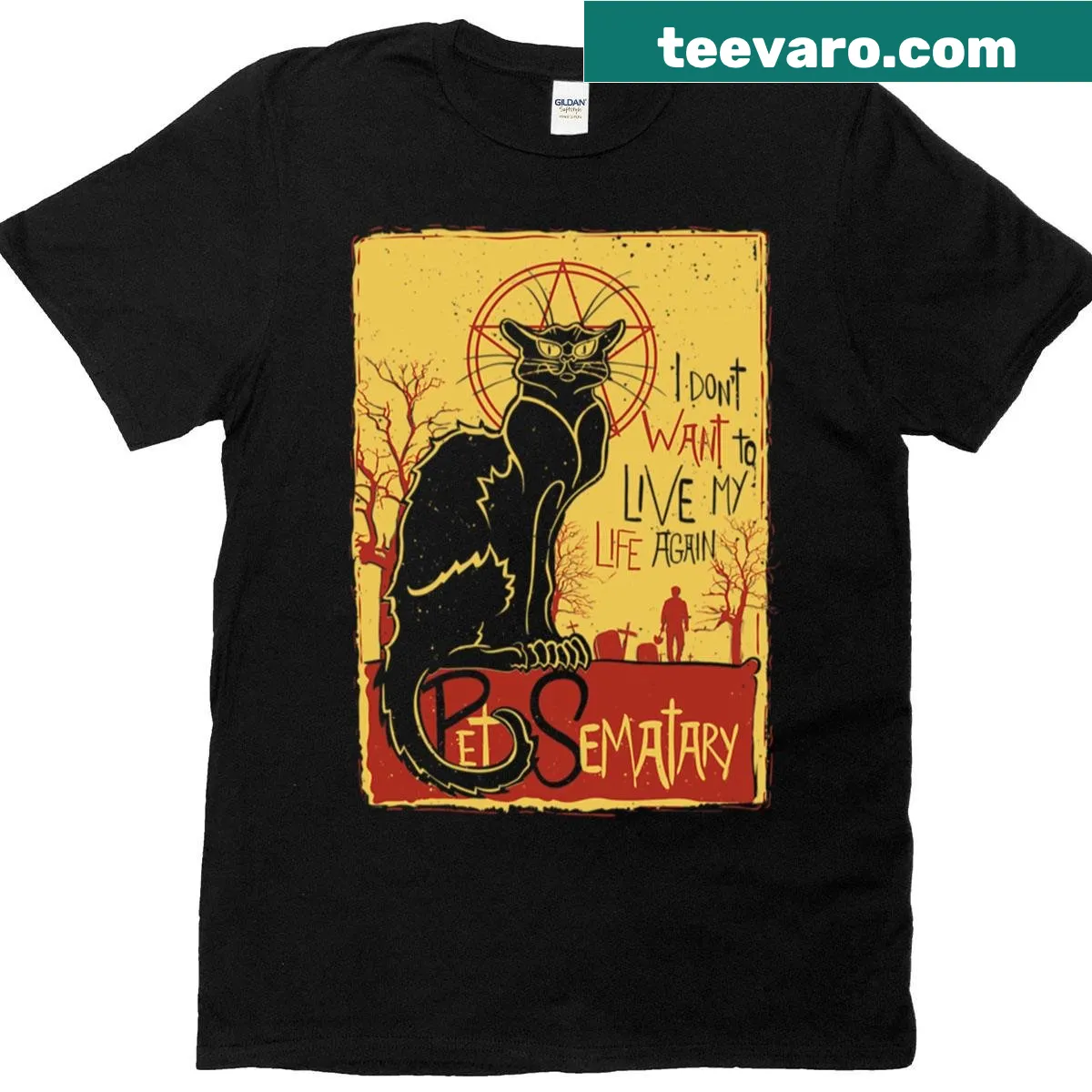 Vintage-style tee inspired by Pet Sematary horror theme — on a men's t-shirt
