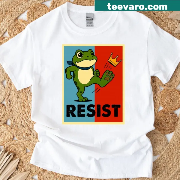 Activist t-shirt featuring a frog with the message 'No Kings'