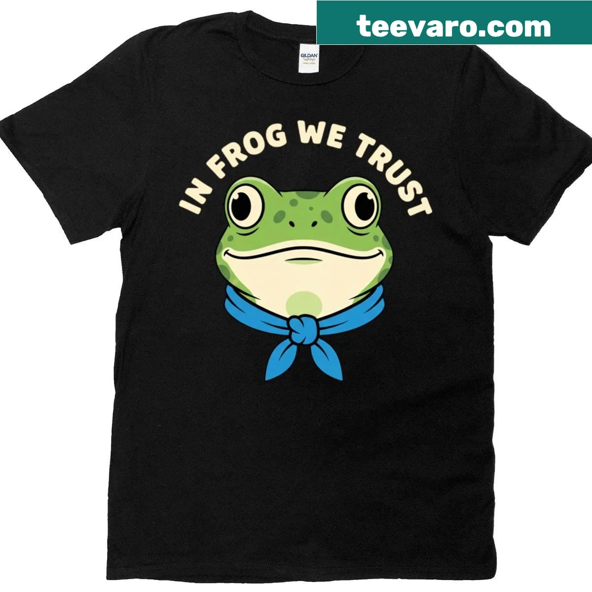 Illustration of frogs with text 'In Frog We Trust' for a humorous protest — on a men's t-shirt