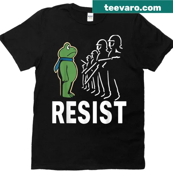 Graphic tee with cartoon frogs holding protest signs in playful style