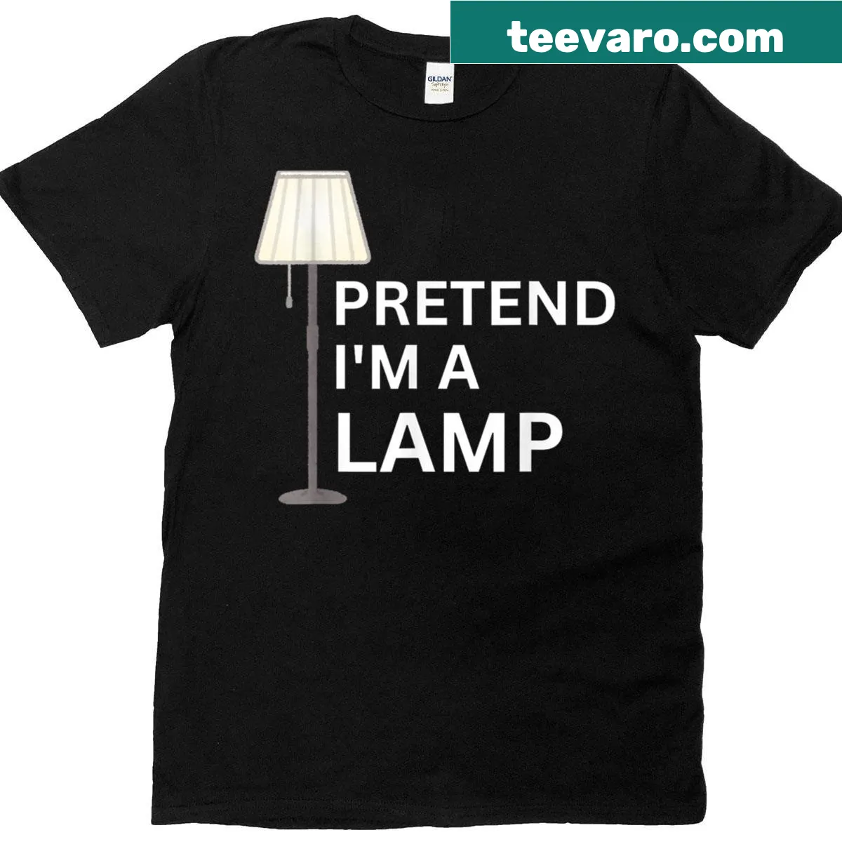 Cartoon-style tee depicting a lamp costume for Halloween — on a men's t-shirt