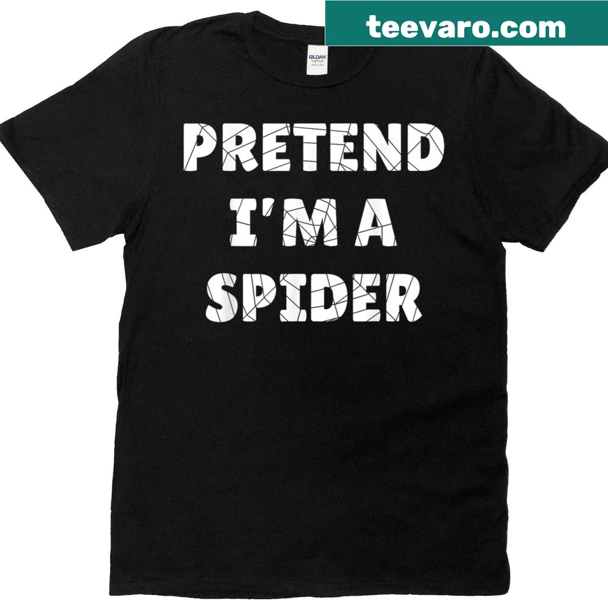 Halloween t-shirt with 'Pretend I'm A Spider' text — on a men's t-shirt
