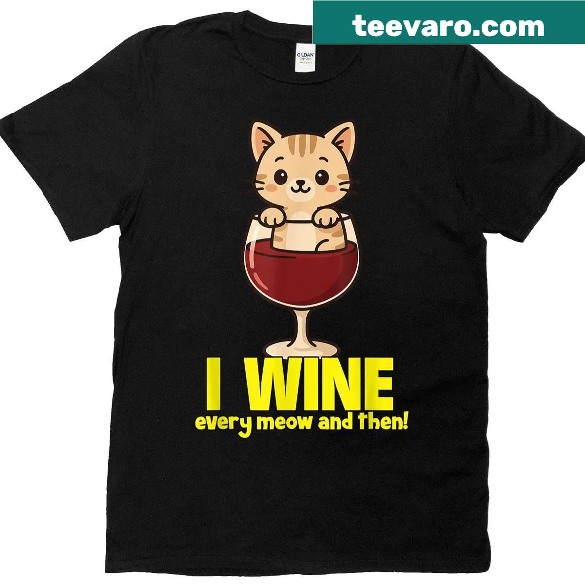 Cute kitten t-shirt with the phrase 'Red Wine Meow And Then' and a whimsical design — on a men's t-shirt