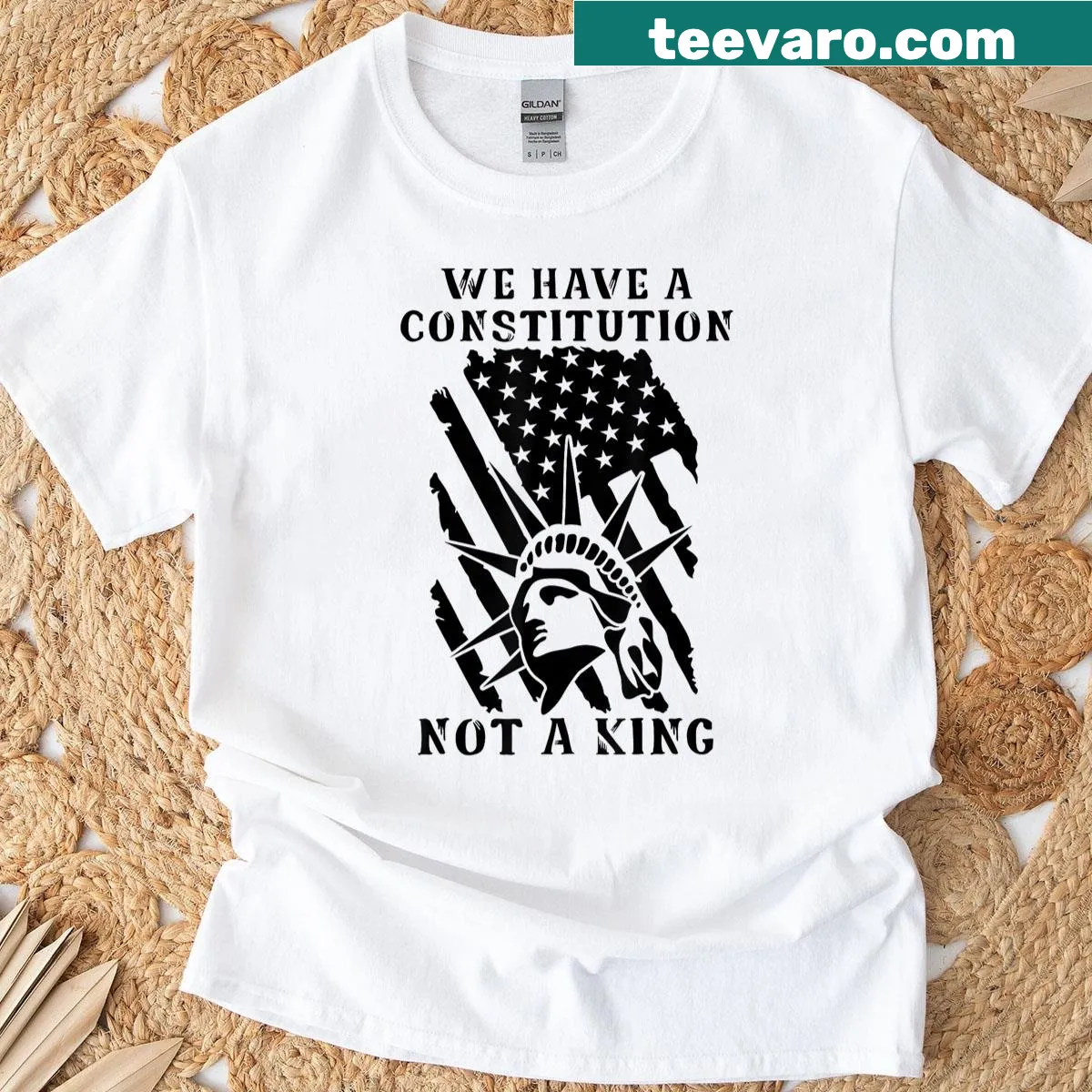 Typographic t-shirt with 'No Kings in America' message — on a men's t-shirt