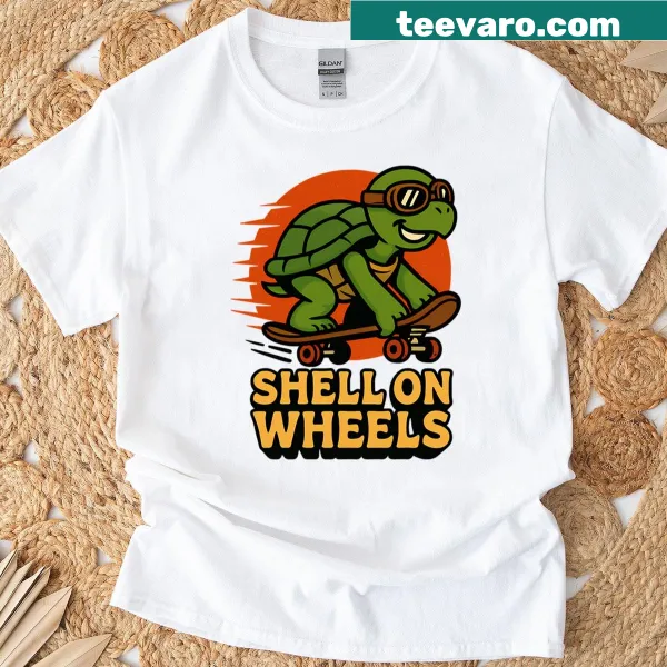 Illustration of a skateboarding turtle T-shirt