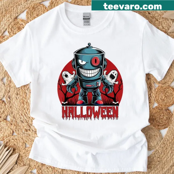 Cute retro robot with ghosts T-shirt for kids